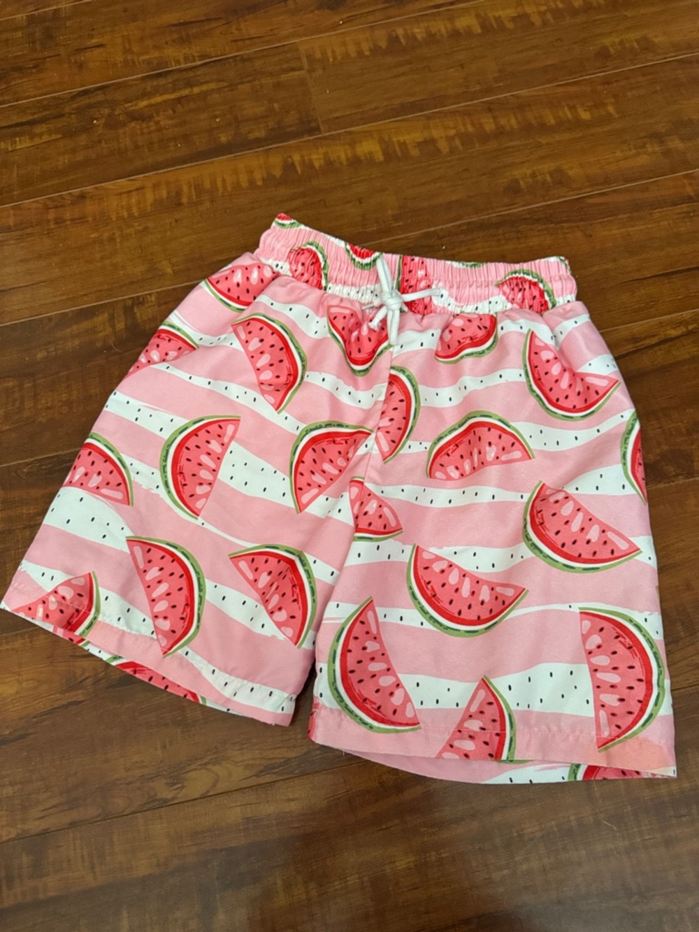 Kids Pink Watermelon Stripe Swim Trunks